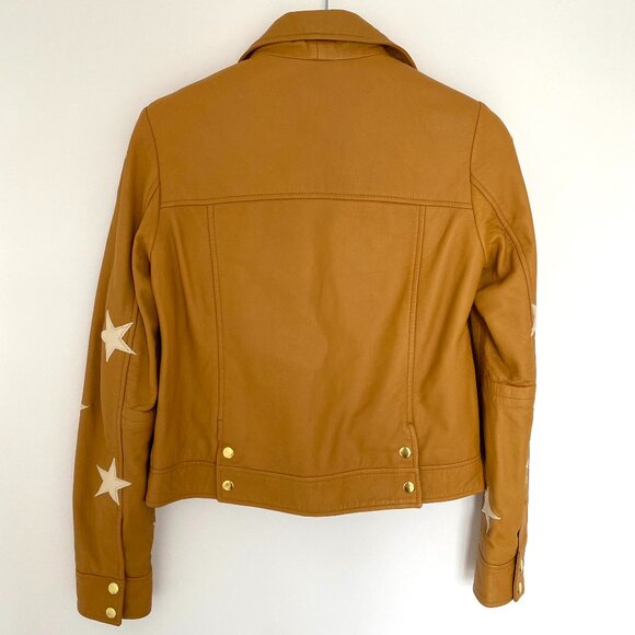 Maison Scotch Tan Star Print Leather Jacket XS - Picture 2 of 7